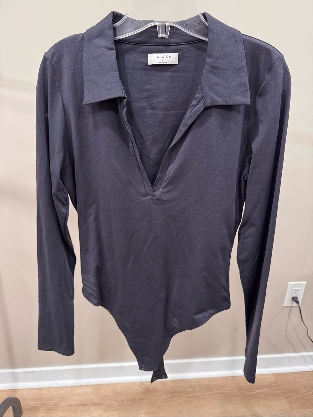 Babaton Navy Deep-V Polo Long-Sleeve Bodysuit